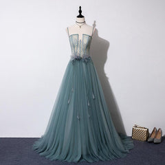 Bridesmaid Dress Formal, Lovely Green Tulle Lace Top Long Strapless Handmade Prom Dress,Tulle Evening Dress Party Dress