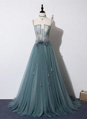 Bridesmaid Dress Elegant, Lovely Green Tulle Lace Top Long Strapless Handmade Prom Dress,Tulle Evening Dress Party Dress