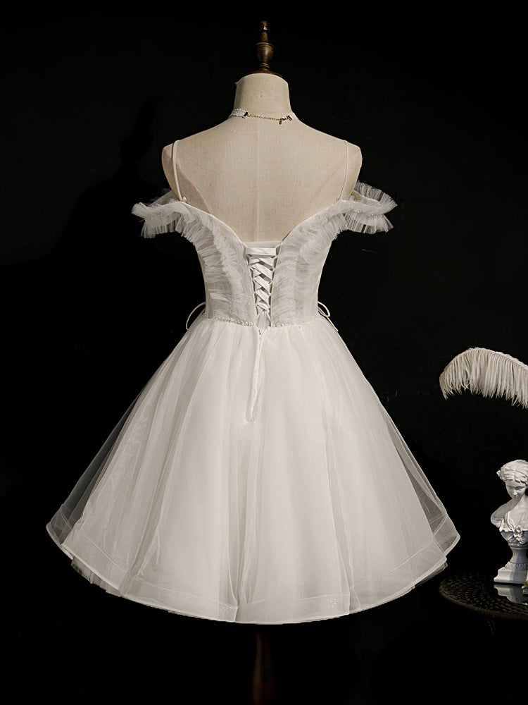Prom Dress Website, Lovely Ivory Sweetheart Beaded Tullle Homecoming Dress Party Dress, Short Prom Dresss