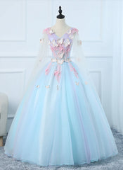 Formal Dresses Wedding Guest, Lovely Light Blue Tulle PLong Formal Gown Party Dress, Blue Sweet 16 Dresses