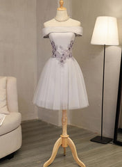 Evening Dresses Online Shopping, Lovely Light Grey Homecoming Dress , Tulle Short Party Dress