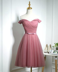 Formal Dress Outfit, Lovely Pink Off Shoulder Knee Length Party Dress, Pink Prom Dress