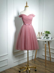 Formal Dresses Outfits, Lovely Pink Off Shoulder Knee Length Party Dress, Pink Prom Dress
