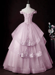 Vintage Prom Dress, Lovely Pink Off Shoulder Long Formal Dress, Pink Sweet 16 Formal Dress Prom Dress