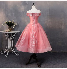 Black Dress Classy, Lovely Pink Off Shoulder Party Dress, Lace Applique Prom Dress