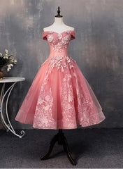Party Dress Quotesparty Dresses Wedding, Lovely Pink Off Shoulder Party Dress, Lace Applique Prom Dress