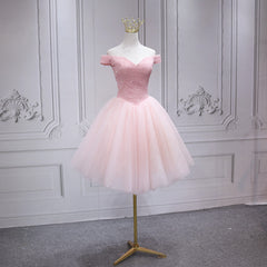 Prom Dresses Blushes, Lovely Pink Off Shoulder Style Princess Tulle Homecoming Dress, Pink Prom Dress Party Dress