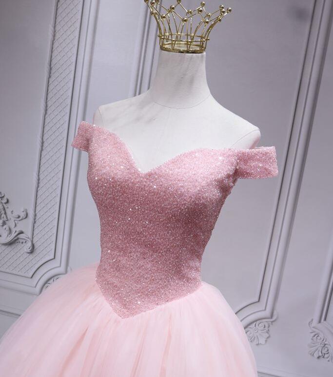 Prom Dresses 2022 Long Sleeve, Lovely Pink Off Shoulder Style Princess Tulle Homecoming Dress, Pink Prom Dress Party Dress