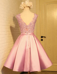 Plu Size Prom Dress, Lovely Pink Satin and Lace Homecoming Dress, Lovely Formal Dress