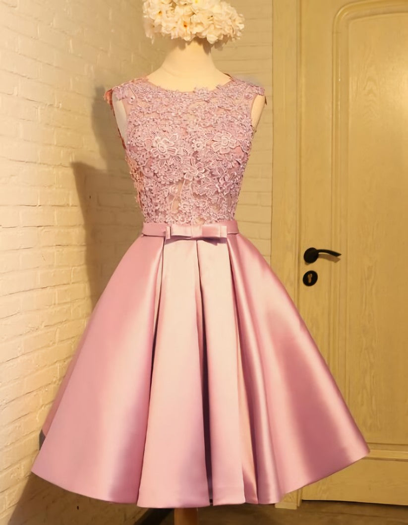 Sparklie Prom Dress, Lovely Pink Satin and Lace Homecoming Dress, Lovely Formal Dress