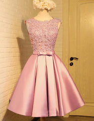 Sparklie Prom Dress, Lovely Pink Satin and Lace Homecoming Dress, Lovely Formal Dress