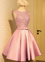 Dance Dress, Lovely Pink Satin and Lace Homecoming Dress, Lovely Formal Dress