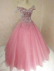 Prom Ideas, Lovely Pink Tulle Off Shoulder Sweet 16 Party Dress, Long Formal Gown