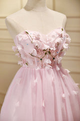 Dress Prom, Lovely Pink Tulle with Flowers Short Party Dress, Pink Tulle Homecoming Dresses