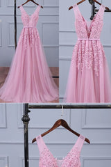 Prom Dress Inspiration, Lovely Pink V-neckline Long Party Dress ,Tulle Bridesmaid Dress