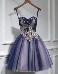 Formal Dresses Fashion, Lovely Purple-Blue Knee Length Flowers Sweetheart Homecoming Dress, Short Prom Dress