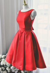 Party Dresses Websites, Lovely Red Satin Short Party Dress, Red Short Prom Dress