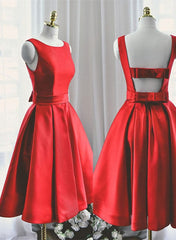 Party Dresses Website, Lovely Red Satin Short Party Dress, Red Short Prom Dress