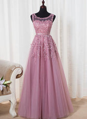 Formal Dress Prom, Lovely Round Neckline Tulle Long Prom Dress, Cute A-line Formal Dress