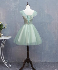 Prom Dress Sites, Lovely Short Tulle V-neckline with Flower Lace Party Dress Homecoming Dress, Short Formal Dresses