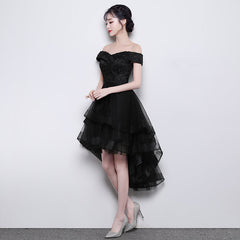 Black Long Dress, Lovely Simple Black High Low New Homecoming Dress , Party Dresses