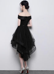 Off Shoulder Prom Dress, Lovely Simple Black High Low New Homecoming Dress , Party Dresses