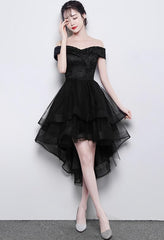 Satin Bridesmaid Dress, Lovely Simple Black High Low New Homecoming Dress , Party Dresses