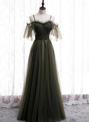 Evening Dresses Sale, Lovely Simple Off Shoulder Straps Long Tulle Party Dresses, Simple Formal Dress Prom Dress