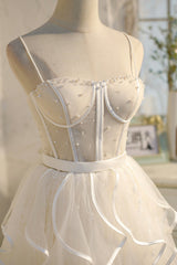 Wedding Guest, Lovely Spaghetti Strap Tulle Short Prom Dress, A-Line Homecoming Dress