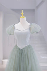 Bridesmaid Dress Stylee, Lovely Tulle Floor Length Prom Dress, A-Line Short Sleeve Evening Party Dress