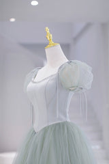 Bridesmaid Dress Style, Lovely Tulle Floor Length Prom Dress, A-Line Short Sleeve Evening Party Dress