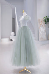 Bridesmaid Dresses Styles, Lovely Tulle Floor Length Prom Dress, A-Line Short Sleeve Evening Party Dress