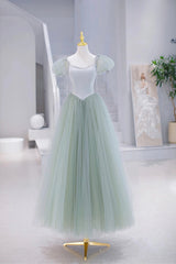 Bridesmaid Dresse Styles, Lovely Tulle Floor Length Prom Dress, A-Line Short Sleeve Evening Party Dress
