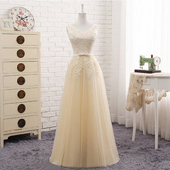 Party Dress For Christmas Party, Lovely Tulle Light Champagne Bridesmaid Dress, Long Party Dress