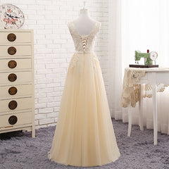Party Dresses For Christmas Party, Lovely Tulle Light Champagne Bridesmaid Dress, Long Party Dress