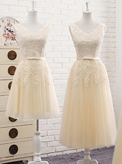 Party Dress Miami, Lovely Tulle Light Champagne Bridesmaid Dress, Long Party Dress