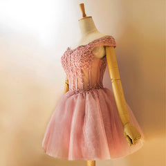 Homecomming Dresses Long, Lovely Tulle Light Pink-Purple Mini Party Dress, Lovely Off Shoulder Lace-up Homecoming Dress