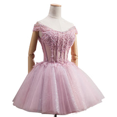 Homecoming Dresses 2024, Lovely Tulle Light Pink-Purple Mini Party Dress, Lovely Off Shoulder Lace-up Homecoming Dress