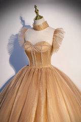 Bridesmaid Dresses Peach, Lovely Tulle Long Formal Dress, A-Line Evening Dress with Corset