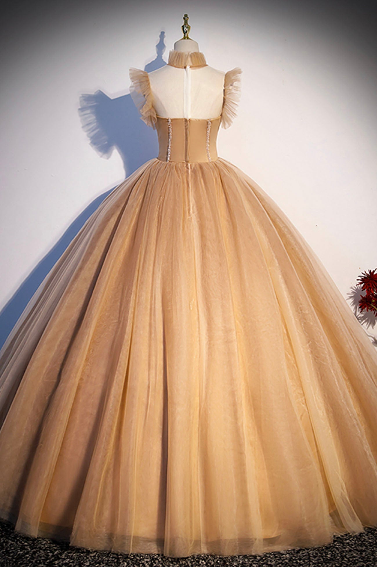 Bridesmaid Dress Blushing Pink, Lovely Tulle Long Formal Dress, A-Line Evening Dress with Corset