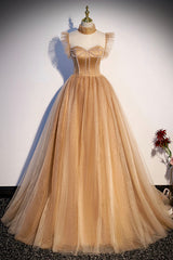 Bridesmaids Dresses Blush Pink, Lovely Tulle Long Formal Dress, A-Line Evening Dress with Corset