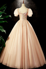 Prom Dress Prom Dress, Lovely Tulle Sequins Long Prom Dress, A-Line Short Sleeve Evening Party dress