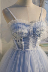 Party Dress Summer, Lovely Tulle Spaghetti Strap Short Prom Dresses, A-Line Lace Homecoming Dresses