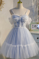 Party Dresses For Weddings, Lovely Tulle Spaghetti Strap Short Prom Dresses, A-Line Lace Homecoming Dresses