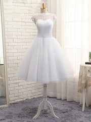 Wedding Dresses Aesthetic, Lovely White Tulle Beaded Short Simple Wedding Party Dress, Short Bridal Dress Wedding Dress