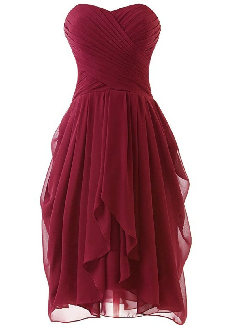 Party Dresses Stores, Lovely Wine Red Sweetheart Short Bridesmaid Dresses, Dark Red Prom Dresses