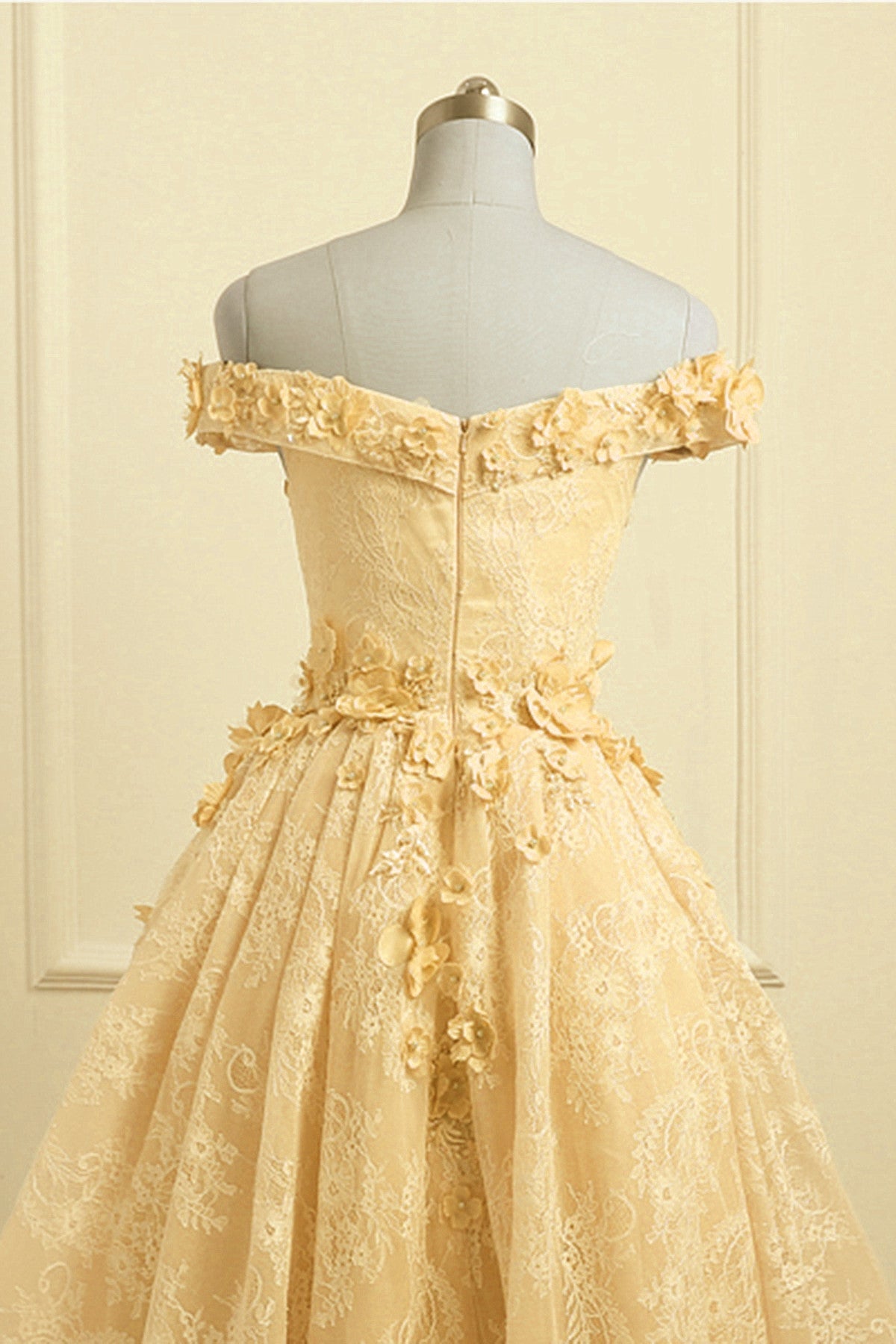 Party Dresses Australia, Lovely Yellow Off Shoulder Lace High Low Party Dress, Yellow Formal Dress