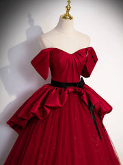 Party Dress Up Ideas Halloween Costumes, Burgundy Sweetheart Neck Formal Dress, A-Line Tulle Floor Length Prom Dress