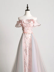 Prom Dresses Around Me, Lovely Tulle Applique Long Prom Dress, A-Line Evening Dress with Detachable Skirt