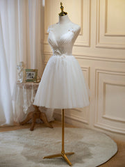 Prom Dresses 2037 Long, Ivory V-Neck Lace Straps Party Dress, Ivory Knee Length Prom Dress